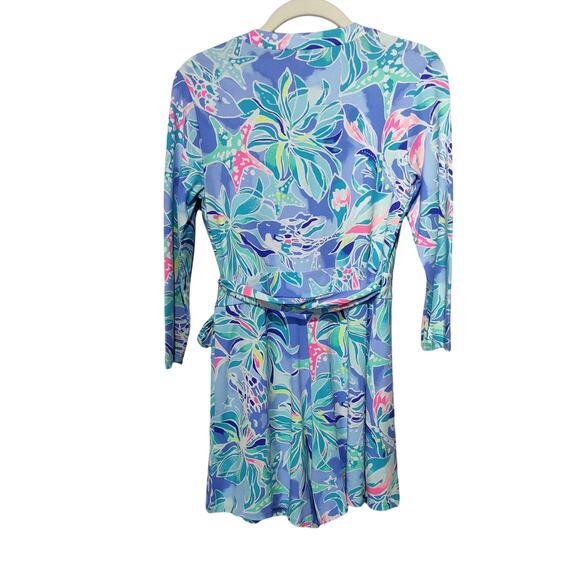 Lilly Pulitzer Women's Sz XS Karlie Romper Bennet Blue Celestial Seas Wrap Dress - Picture 9 of 9